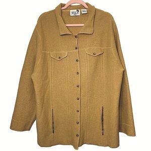 VINTAGE Tan Brown Wool Button Down Shacket Neutral Cardigan Sweater Pocket Sz 1X